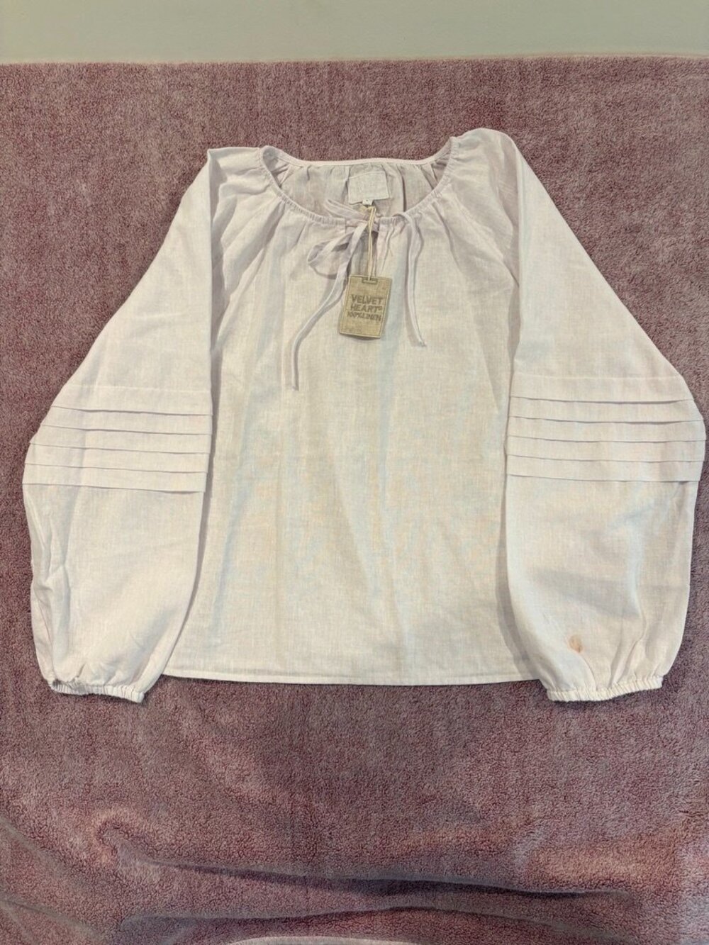 Velvet Heart 100% Linen White Pleated Sleeve Peasant Blouse Top Large